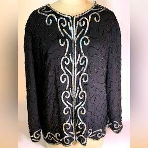 Vintage Silk Beaded Front Closure Overcoat Size Medium